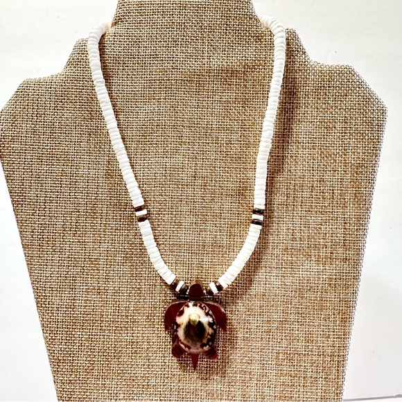 Hawaii Koa Wood Honu Sea Turtle Opihi Shell Necklace Choker Hiechi Beads - Picture 2 of 12